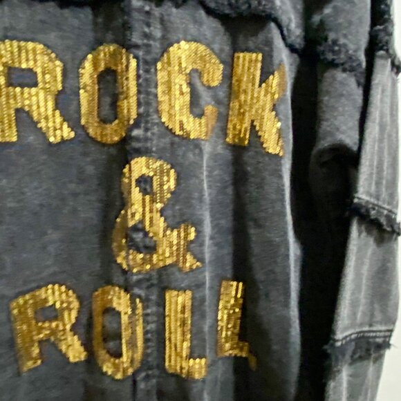 Grunge Goth Punk ROCK & ROLL Preppy Y2K Cotton Oversized Raw Seam Shirt Jacket S - Picture 6 of 11